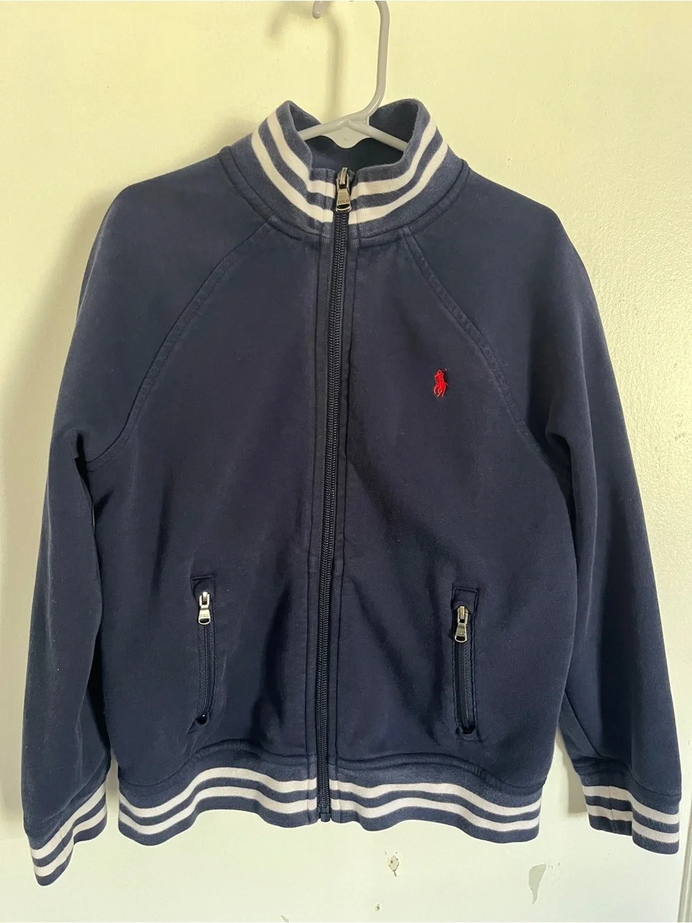 Kids Ralph Lauren Navy Blue Jacket with Striped Trim Size 7